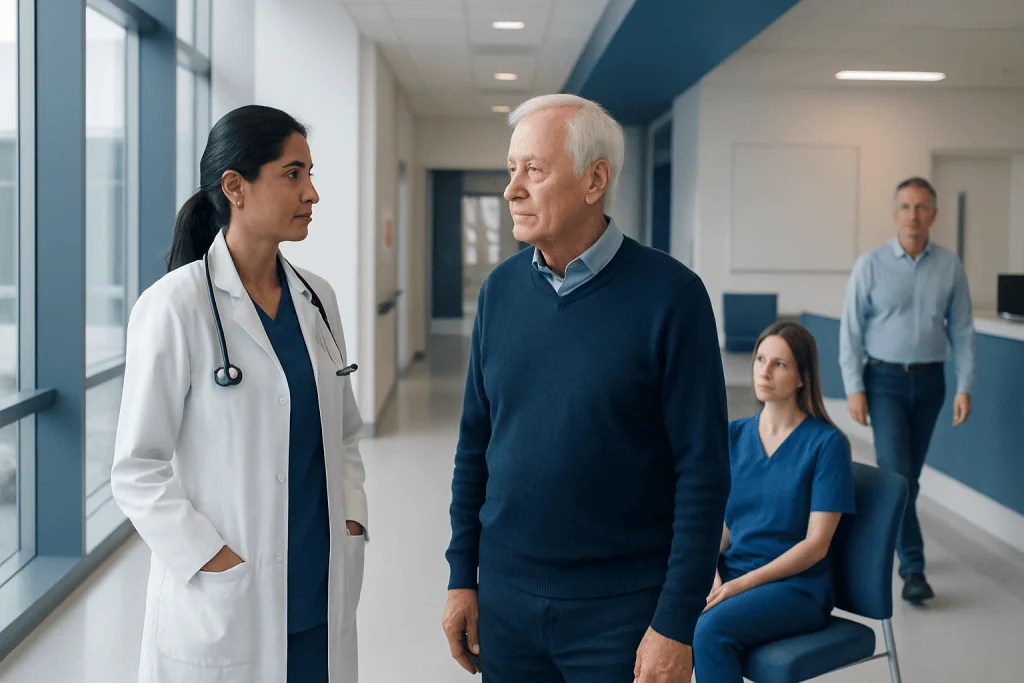 Blood thinners: Uses, Types, and Side Effects — A Clinical Overview 1 Doctor and patient having a conversation in hospital corridor.