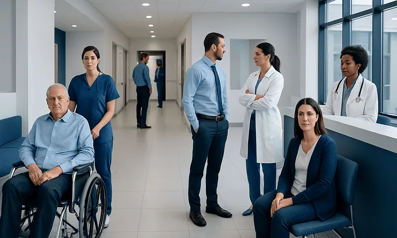 Bone marrow cancer: A Complete Medical Guide for Patients 11 Medical team and patient in hospital corridor at Acibadem Hospitals Group.