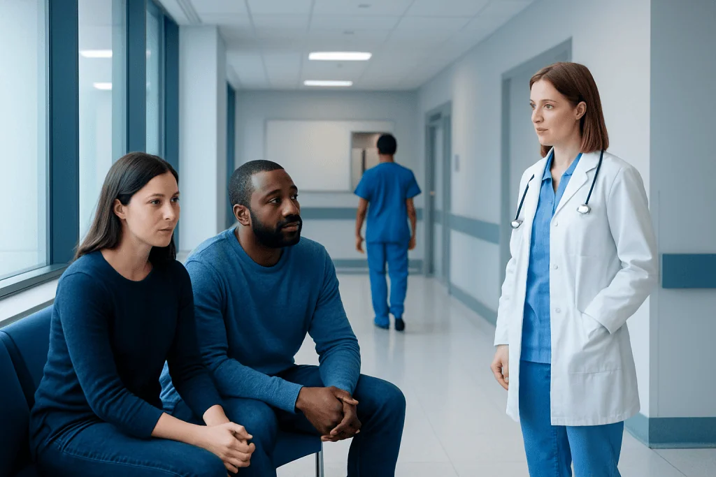Bpd Favorite Person — Explained by Medical Evidence, Not Myths 1 Doctor consulting with two patients in hospital corridor.