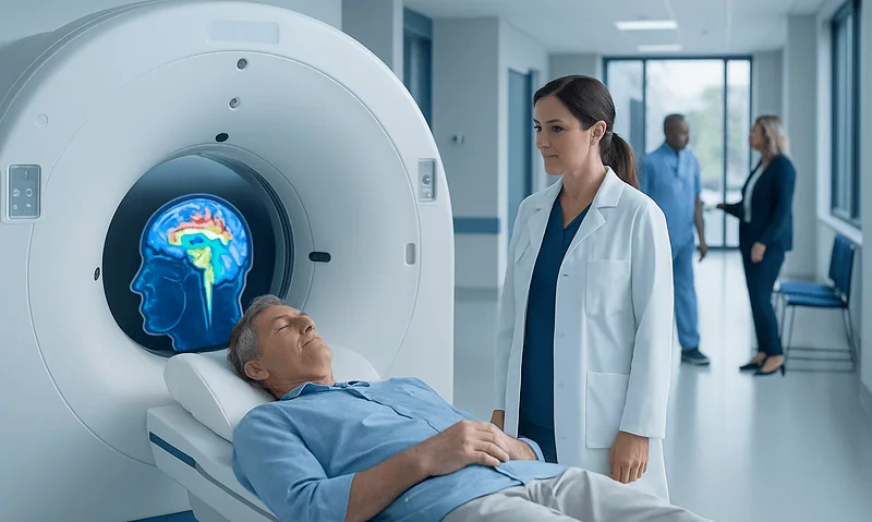 Patient undergoing Brain PET-CT scan for dementia evaluation at Acibadem Hospital.
