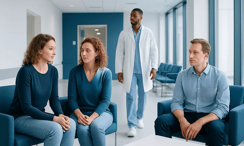 Patients in a consultation room with a healthcare professional at Acibadem Hospitals Group.