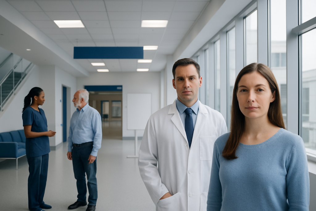 Brown Spots on Teeth — Explained by Medical Evidence, Not Myths 1 Medical professionals in a hospital corridor with patients in the background.