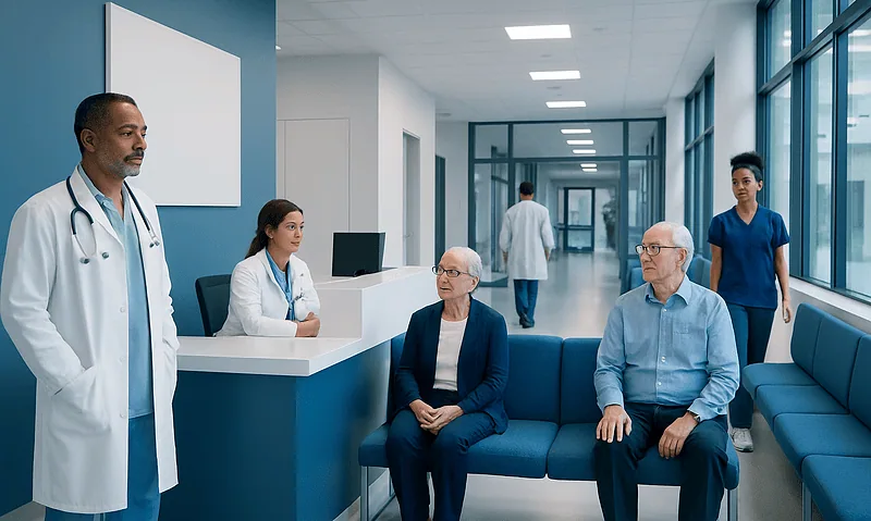 BUN (Blood Urea Nitrogen) Blood Test: What Low and High Levels Mean — and What to Do Next 6 Doctors consulting with elderly patients in a hospital corridor.