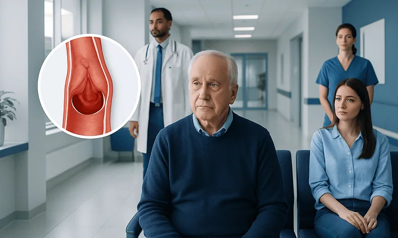 Medical consultation on blood vessel rupture with doctor and nurses present.