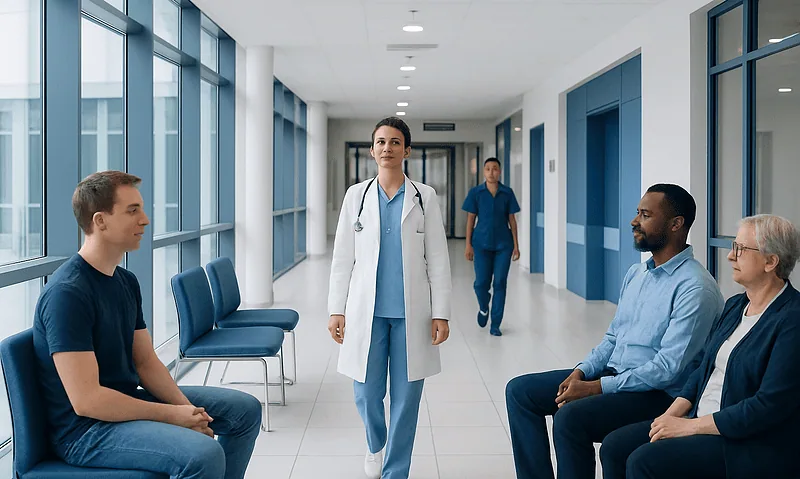 C4 Pre Workout — Explained by Medical Evidence, Not Myths 6 Medical consultation in hospital corridor with doctor and patients.
