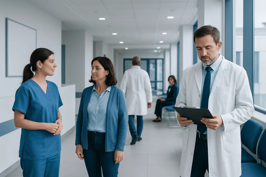 Calendula: A Complete Medical Overview 1 Medical professionals and staff in a hospital corridor engaging in discussion.