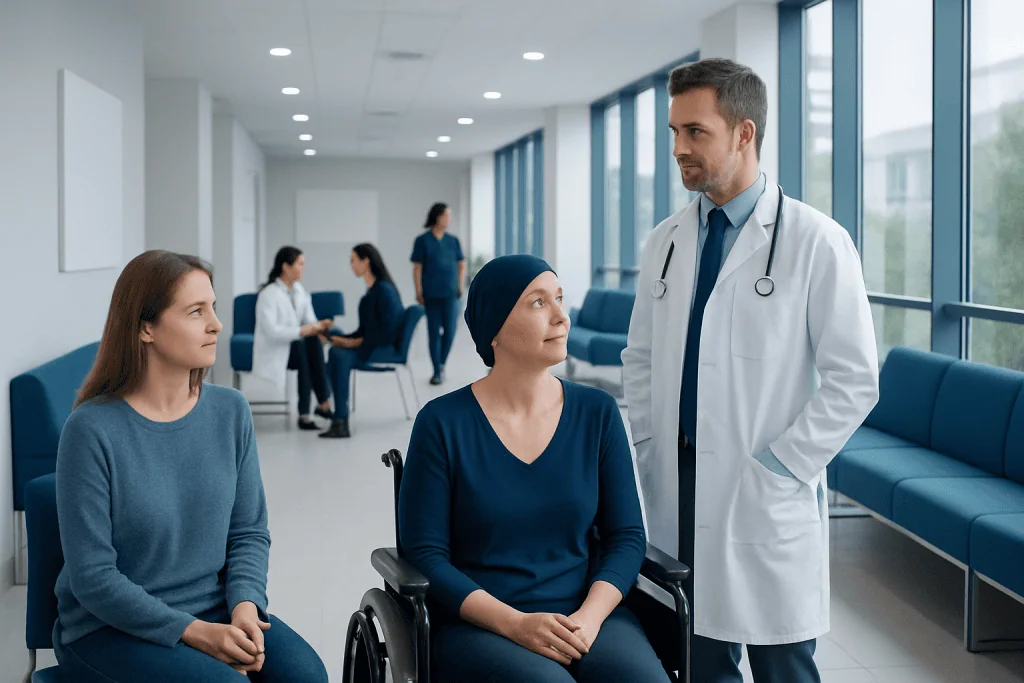 What Is Cancer Treatment? How Doctors Build a Personalized Plan 1 Doctor consulting with female patient in hospital corridor.