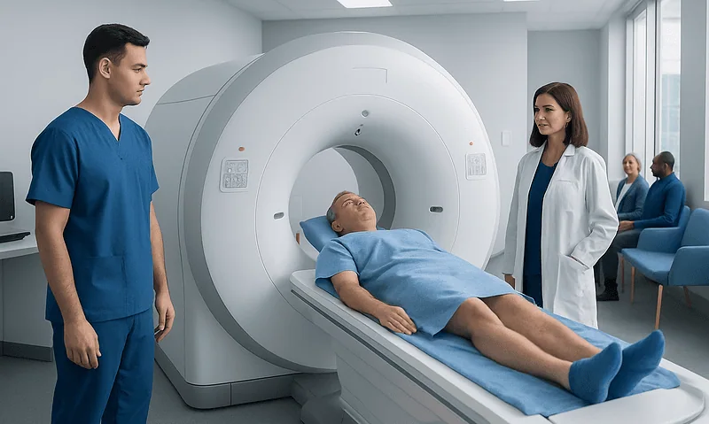 Patient undergoing cardiac MRI scan at Acibadem Hospital.