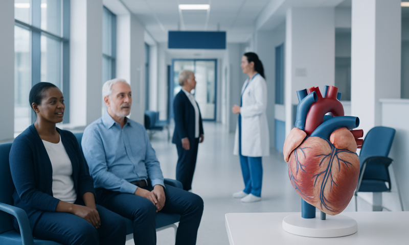 Medical consultation with a heart model at Acibadem Hospitals Group.