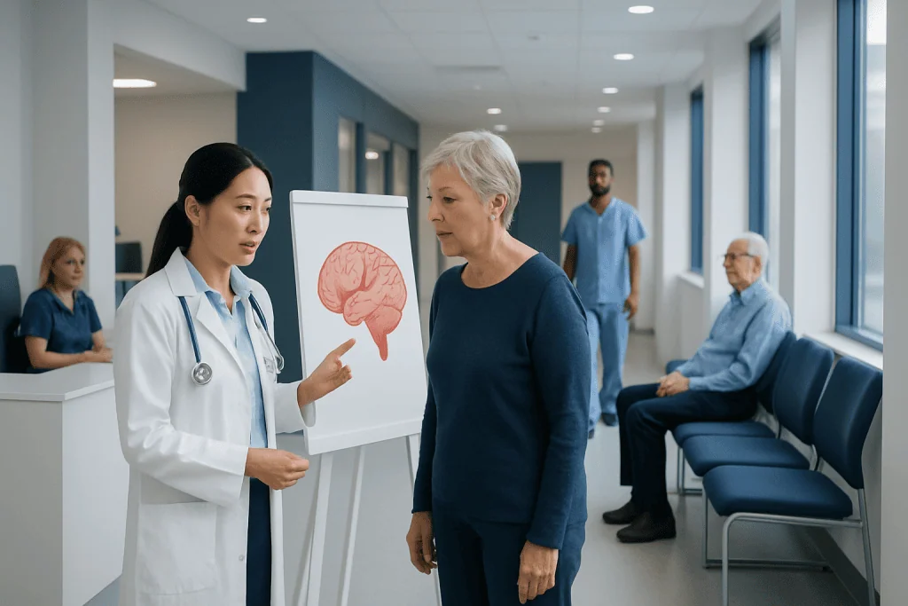 What Causes a Stroke? Risk Factors You Can and Cannot Control 1 Doctor explaining stroke risk factors to an elderly woman in hospital.
