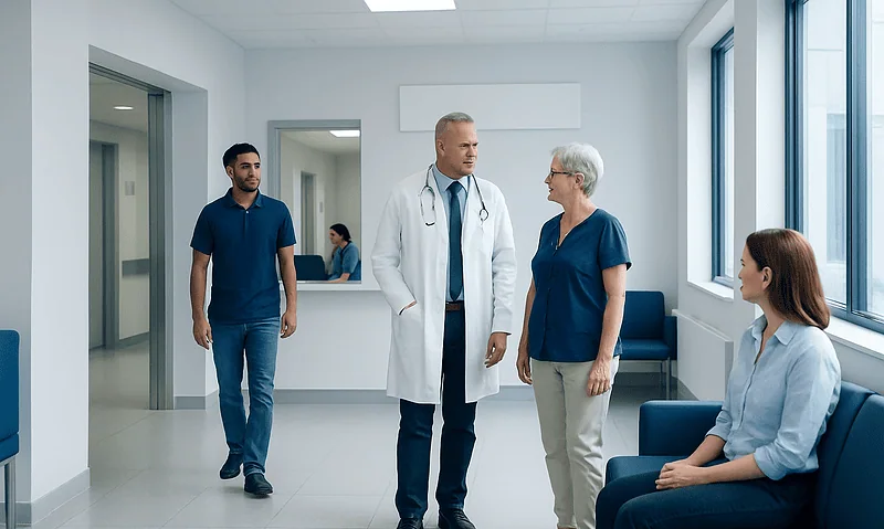 Cetirizine: An Evidence-Based Guide for Patients 4 Medical team consulting in a hospital corridor with patients and staff.