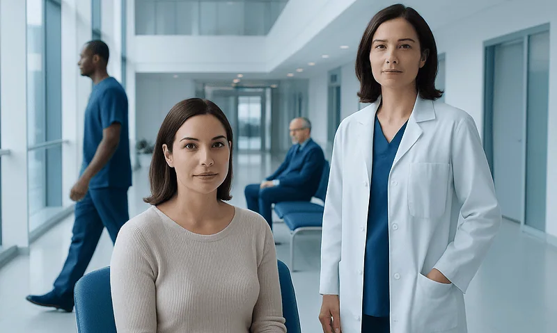 Medical consultation at Acibadem Hospital with doctor and patient.