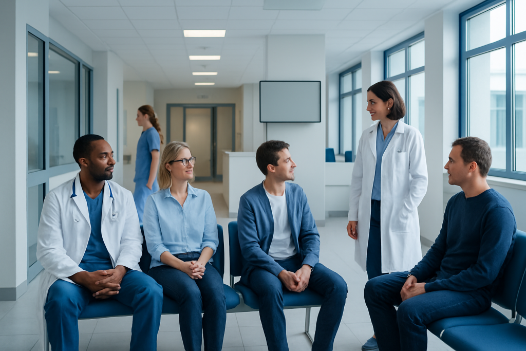 Cockroach Milk: What Patients Need to Know 1 Medical team consulting patients in a hospital corridor.