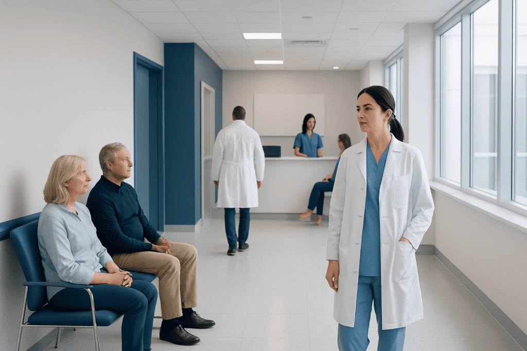 Cocoa: What Patients Need to Know 1 Healthcare professionals and patients in a modern hospital corridor.