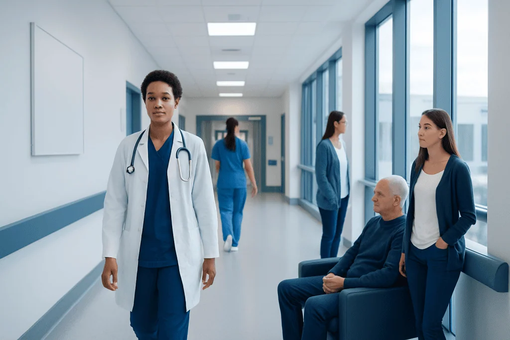 Coconut water electrolytes: Benefits, Side Effects, and What the Evidence Shows 1 Diverse medical team in hospital corridor with patient and staff.