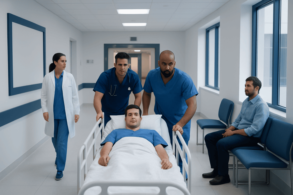 What Does Code Blue Mean in a Hospital? Causes, Explanations, and Next Steps 1 Medical team attending to patient in hospital corridor.