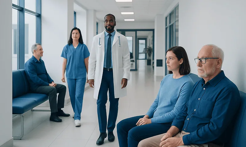 Cognitive Function: An Evidence-Based Guide for Patients 4 Medical professionals and patients in a hospital corridor.