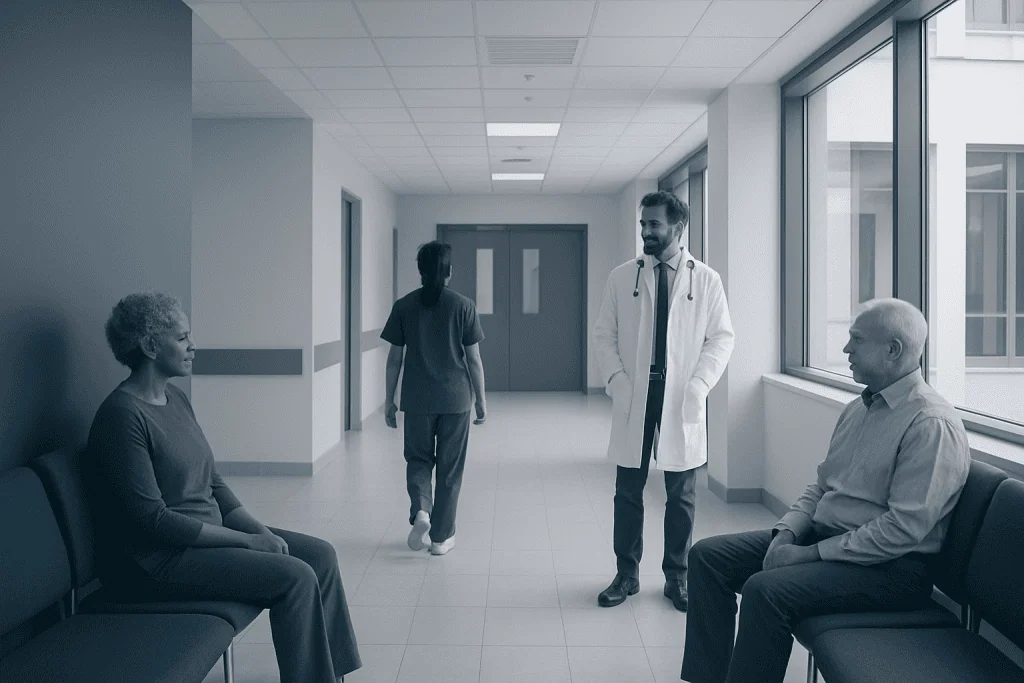 What Do Color Blind People See? A Doctor-Reviewed Answer 1 Doctor consulting with elderly patient in hospital corridor.