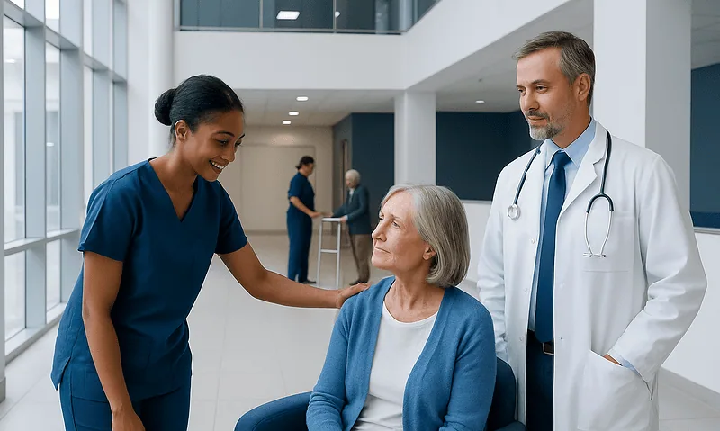 Compassionate: What Patients Need to Know 3 Compassionate healthcare team caring for elderly patient in hospital.