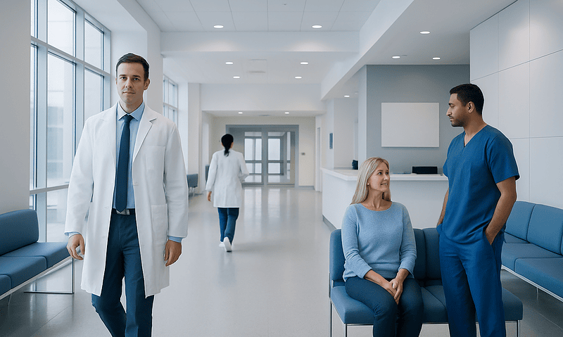 Corn Starch: A Complete Medical Overview 6 Medical professionals and patient in a modern hospital corridor.
