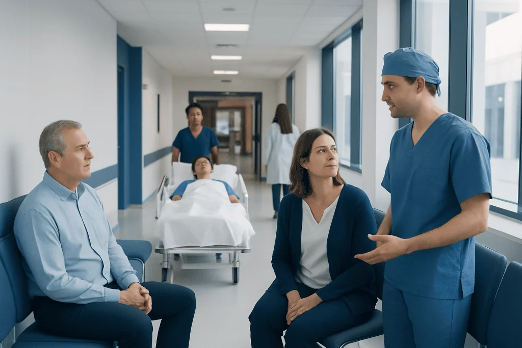 When Is Coronary Artery Bypass Surgery the Better Option? 1 Medical team discussing patient care in hospital corridor.