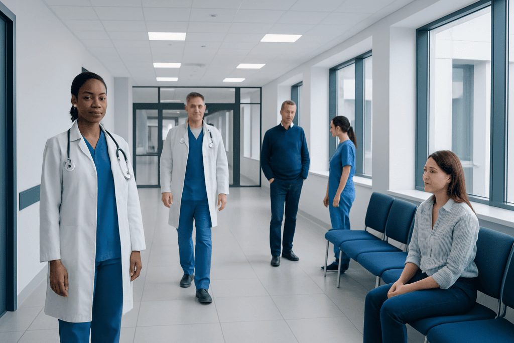 Garlic Substitute: An Evidence-Based Guide for Patients 1 Healthcare professionals and patient in hospital corridor at Acibadem Hospitals Group.