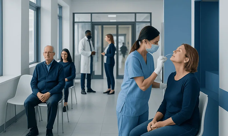 Patient getting COVID-19 nasal swab test at Acibadem Hospital.