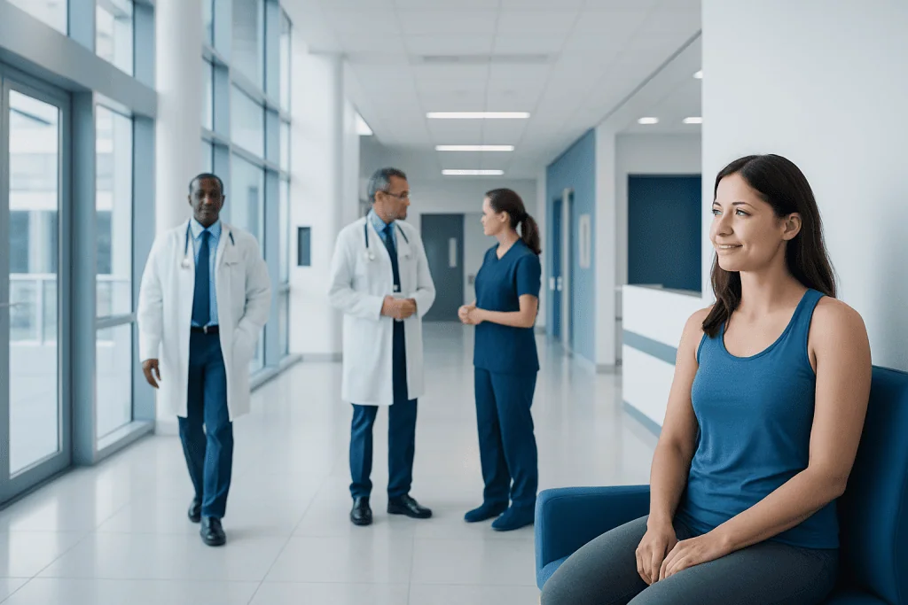 Creatinefor women: What the Evidence Shows About Benefits and Risks 1 Young woman waiting in hospital corridor with medical staff nearby.