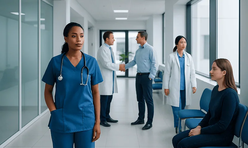 Cross Contamination: What Patients Need to Know 6 Healthcare professionals in a hospital corridor discussing patient safety and infection control.