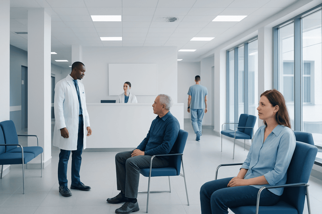 Deficiency of Cobalamin: What Patients Need to Know 1 Doctor consulting with elderly patient in hospital waiting area.