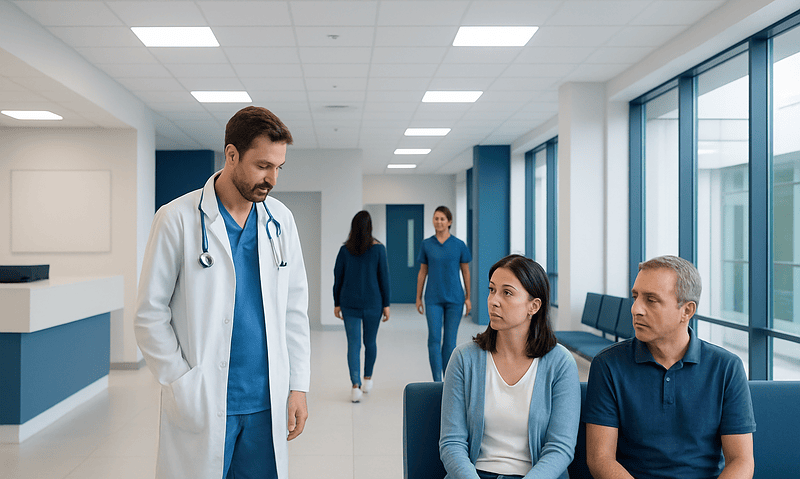 Understanding Dependent Personality Disorder: A Complete Patient Guide 11 Doctor consulting with patients in a modern hospital corridor.