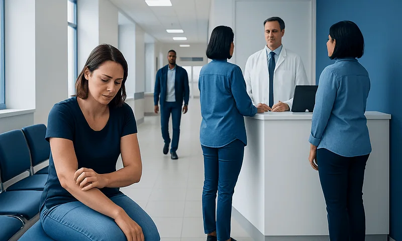Patient waiting in a hospital corridor at Acibadem Hospitals Group.