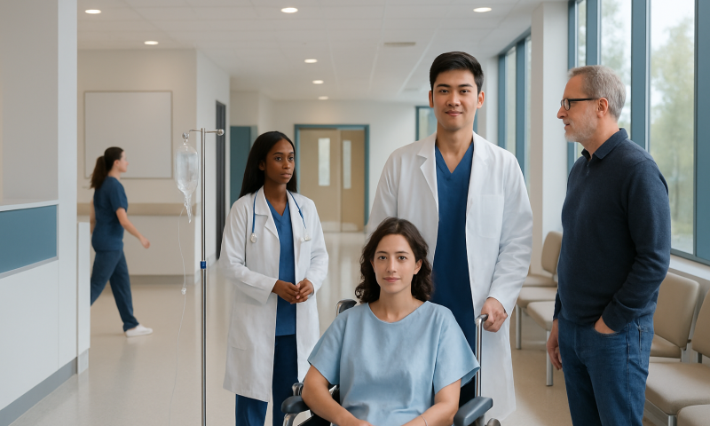 Dextrose: An Evidence-Based Guide for Patients 2 Medical team consulting with patient in hospital corridor at Acibadem Hospitals.