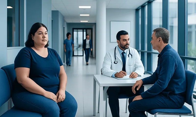 Doctor consulting with a patient about bariatric surgery options at Acibadem Hospital.