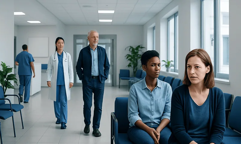 Patients waiting in a hospital corridor at Acibadem Hospitals Group.
