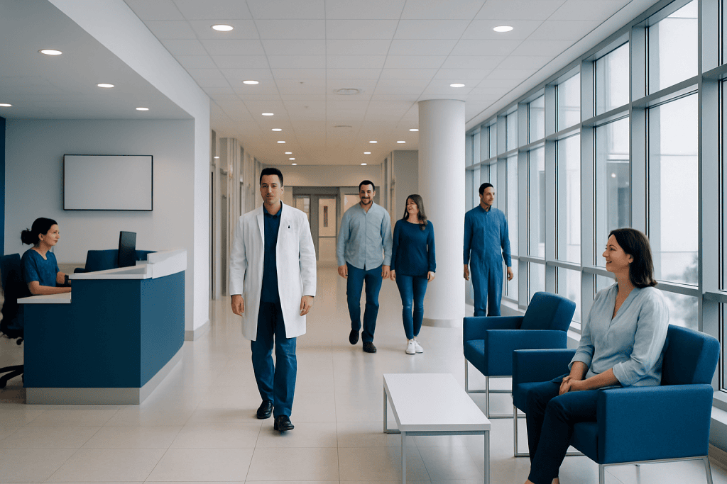 What Is Vertex? A Doctor-Reviewed Answer 1 Medical staff and patients in a modern hospital waiting area.