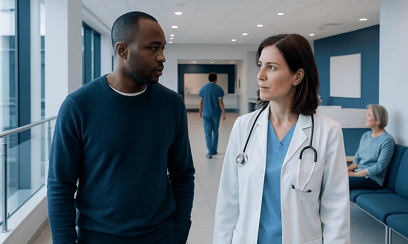 Worms From Eyes: A Complete Medical Overview 9 Doctor and patient having a conversation in hospital corridor.