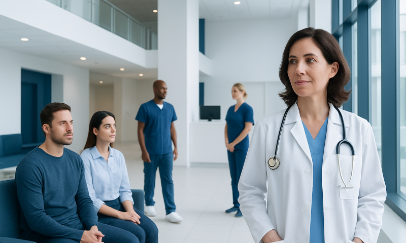 Dopamine Supplements: What the Clinical Research Actually Says 5 Medical consultation with a doctor and patients in a hospital lobby.