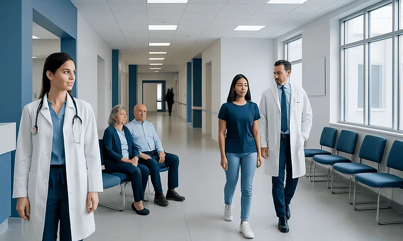 Duloxetine 60 MG: What It Treats, How It Works, and What to Watch For 6 Medical professionals and patients in a hospital corridor at Acibadem Hospitals Group.