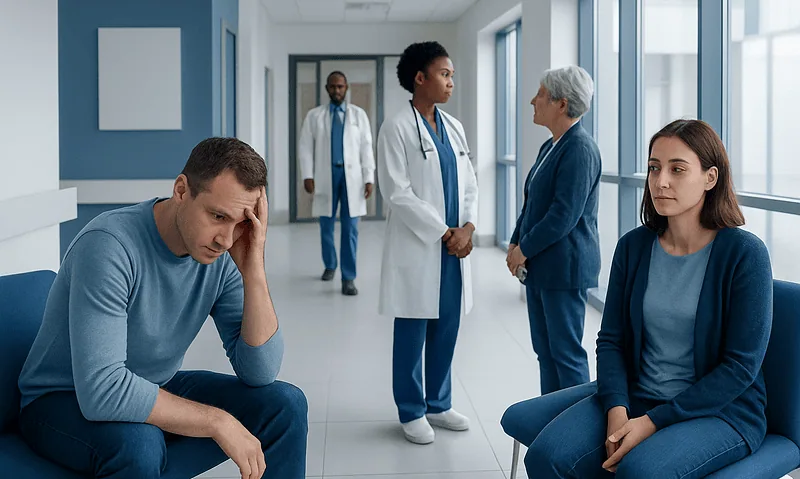 Dysphoric: A Complete Medical Guide — Function, Normal Levels, and Health Implications 6 Patient distressed in hospital corridor with medical staff nearby.
