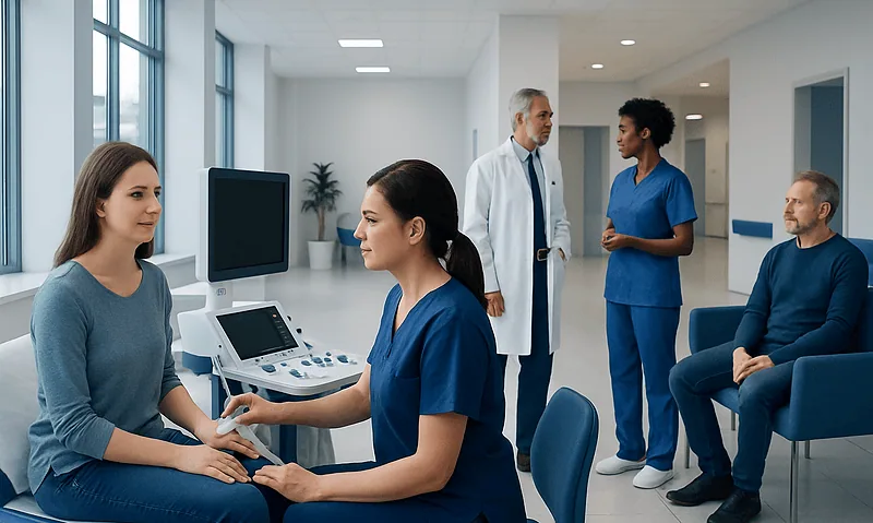 Medical consultation at Acibadem Hospital with healthcare professionals and patient.