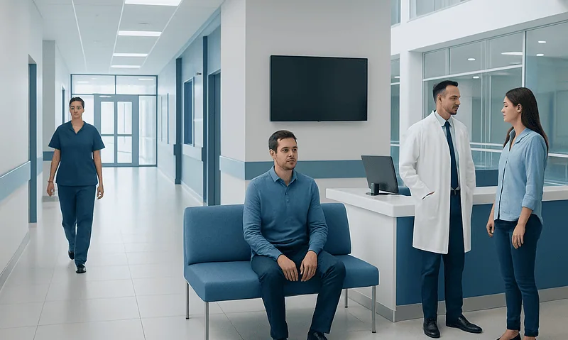 Emu Oil Benefits: A Complete Medical Overview 6 Medical consultation in a modern hospital corridor with healthcare professionals.