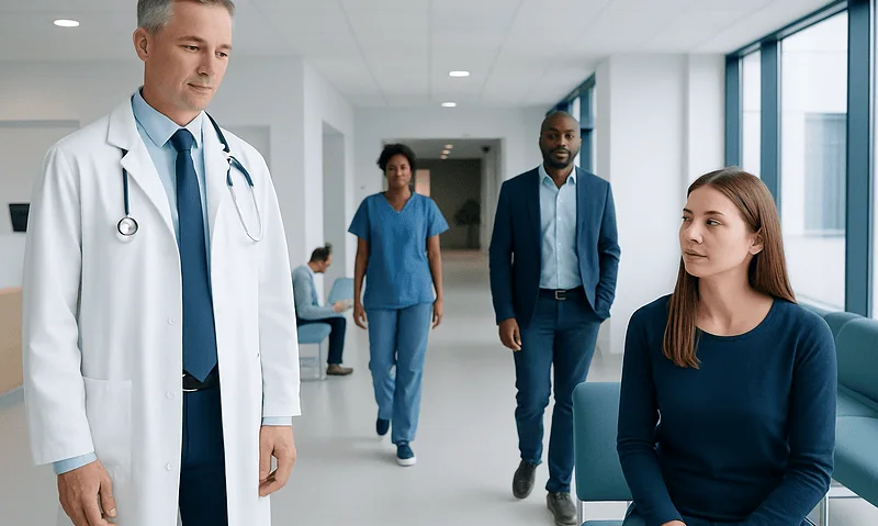 Eosinophils Blood Test: What Low and High Levels Mean — and What to Do Next 16 Doctor consulting patient in hospital corridor at Acibadem Hospitals Group.