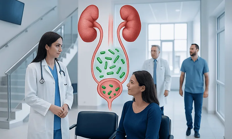 Medical consultation about urinary tract infection and E. coli in urine.