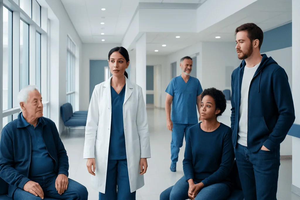 Farxiga Dosing — Explained by Medical Evidence, Not Myths 1 Medical team consulting with patients in a hospital corridor.