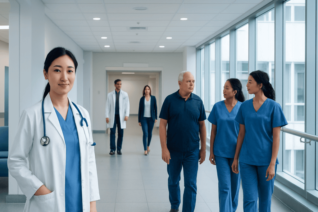 Fascia: What Patients Need to Know 1 Medical team walking in hospital corridor at Acibadem Hospitals Group.