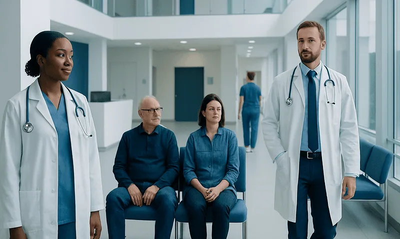 Ferritin Blood Test: What Low and High Levels Mean — and What to Do Next 17 Medical team consulting in a modern hospital lobby.