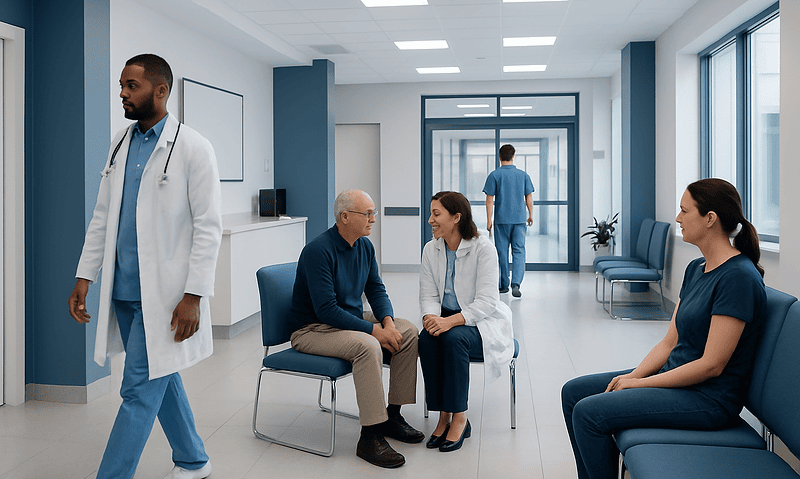 Medical consultation at Acibadem Hospital with healthcare professionals and patient.