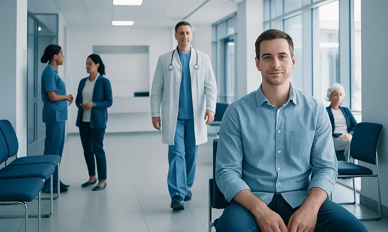 Folic Acid for Men: What Patients Need to Know 17 Young male patient in a hospital waiting area with medical staff in background.