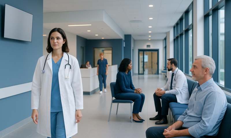 Foods with Caffeine: Evidence-Based Benefits, Risks, and Practical Guidance 6 Medical consultation in a modern hospital corridor with healthcare professionals and patients.